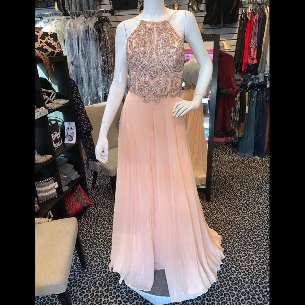 Blush rhinestone halter gown